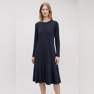 chinese dress ladies Joseph Ribkoff Stripe Print Fit & Flare Dress with Sash Style 261936 Navy/White / XL main image 1
